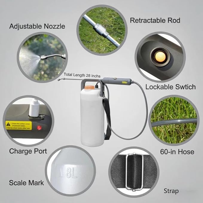 ES8 Electric Sprayer, with one-Button Operation, fine Spray, Quick and Effortless, Suitable for Cleaning and Pesticide Application.