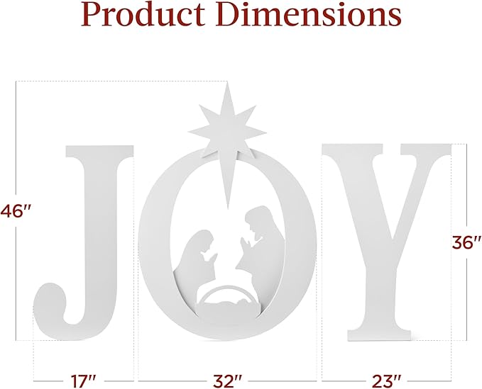 Best Choice Products 46in Outdoor JOY Christmas Nativity Decoration, 3 Piece Yard Decor Sign Holy Weather Resistant PVC Silhouette for Garden - White