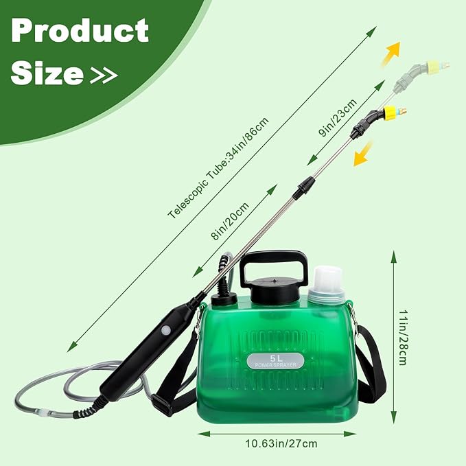 Pump Sprayer 1 Gallon Battery Powered Sprayer 1 Gallon, Upgrade Powerful with 3 Mist Nozzles, Rechargeable Handle, Retractable Wand, Sprayer with Adjustable Shoulder Strap for Garden,Lawn,Cleaning