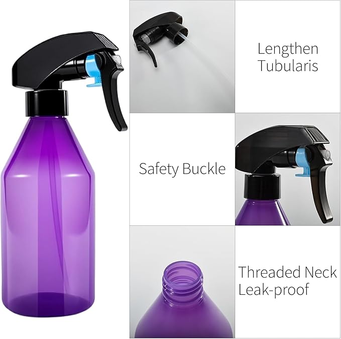 Plant Mister Spray Bottle, 2 Pack 10oz Plastic Fine Mist Spray Bottles, Empty Plant Sprayer Mister Water Spritzer for Gardening, Hair, Cleaning Solutions, Purple