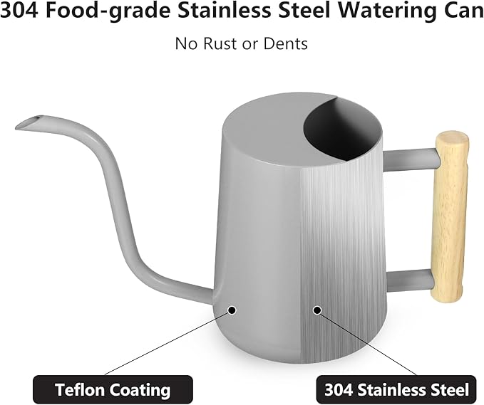 Watering Can Indoor Plants, 35oz Small Indoor Stainless Steel Metal Watering Can Modern Decorative Watering Pot with Long Spout for Indoor House Plant Bonsai Garden Flowers (Gray)