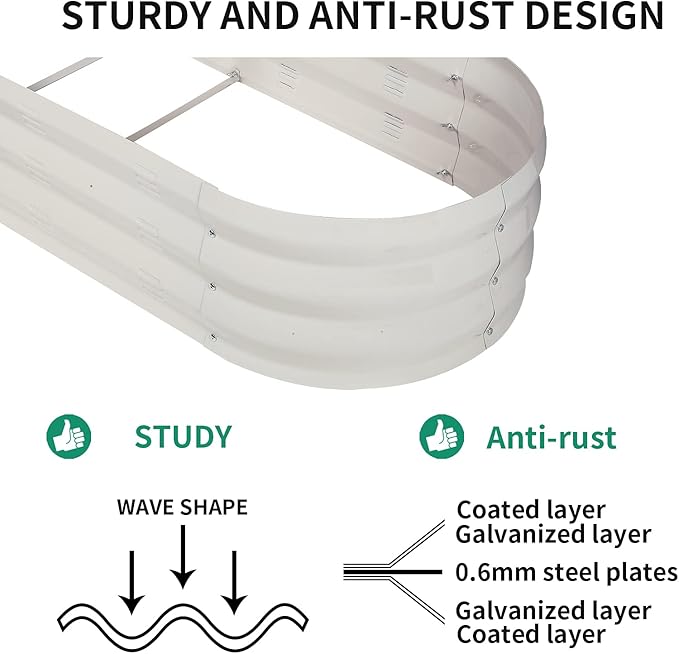 GADI Raised Garden Bed Kit for Vegetables Flower Galvanized Metal Planter Boxs Designed for Easy DIY and Cleaning Not Twist Or Rot (Milky White)