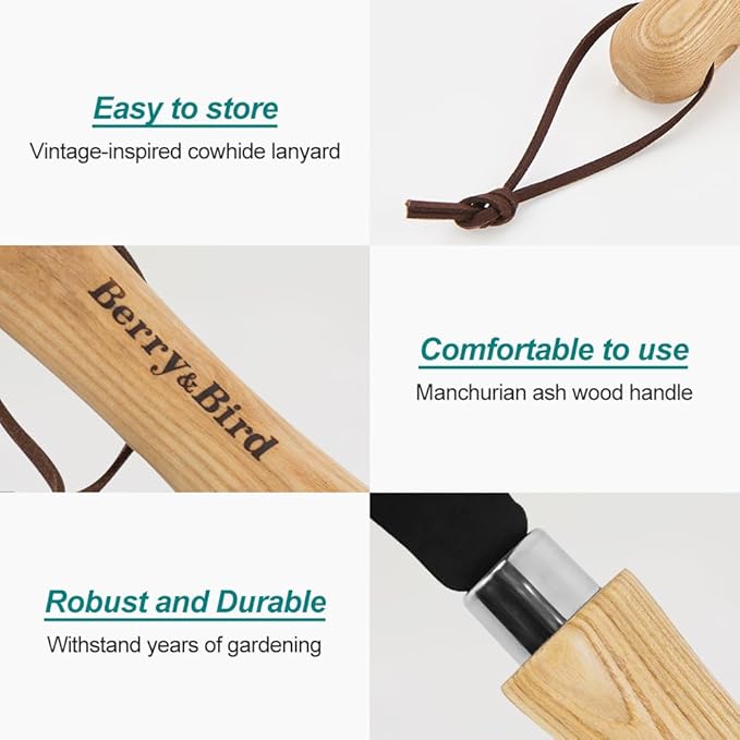 Berry&Bird Grass Sickle with Sawtooth, Heavy Duty SK5 Carbon Steel Blade Sickle Knife Scythe Garden Tool, Brush Clearing Sickle Weeding & Harvesting Tool for Gardeners/Farmers - Ashwood Handle