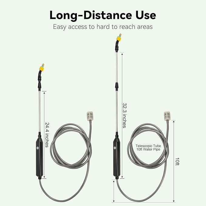 TOOVEM Electric Garden Sprayer, Portable Battery Powered Watering Wand, Rechargeable Plant Spray Mister with Telescopic Wand, 3 Adjustable Nozzles and 10ft Water Hose for Yard Lawn Weeds Plants