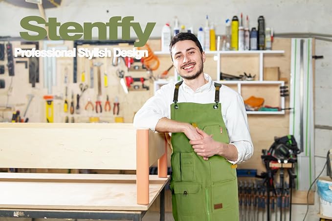 Woodworking Apron, Tool Apron, Canvas, Multiple Pockets, Adjustable Zipper, Metal Ring, Tape Measure Clip, Plus Size, Olive