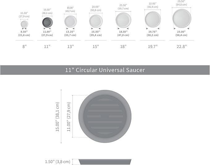 Crescent Garden Universal Round Planter Saucer, Durable Drainage Dish for Plant Pots, Heavy-Duty Plant Dishes Saucer, Indoor & Outdoor Plant Trays - Parchment (11 inch Inner, 15 inch Outer Diameter)