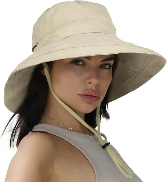 Sun Hats for Women Gardening Hat Wide Brim Ponytail Beach Sun Protection Breathable Cotton Summer Hat with Fold-Up Brim