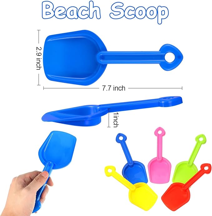 Junkin 24 Pcs 7.7 Inch Mini Plastic Sand Shovel Beach Toys Long Play Colorful Scoop Rake Sand Shovels for Beach and Garden Shoveling, Digging, Gardening, Random Colors