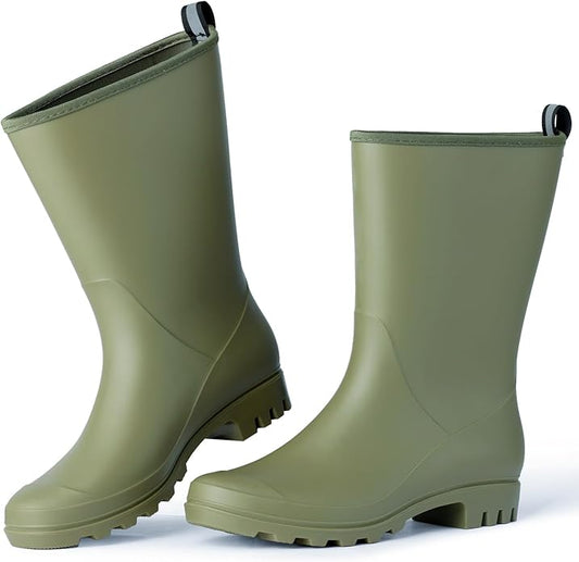 Wide Calf Women's Rain Boots Waterproof PVC Women Rubber Boot Mid Height Rain Shoes for Outdoor Gardening Work Walking