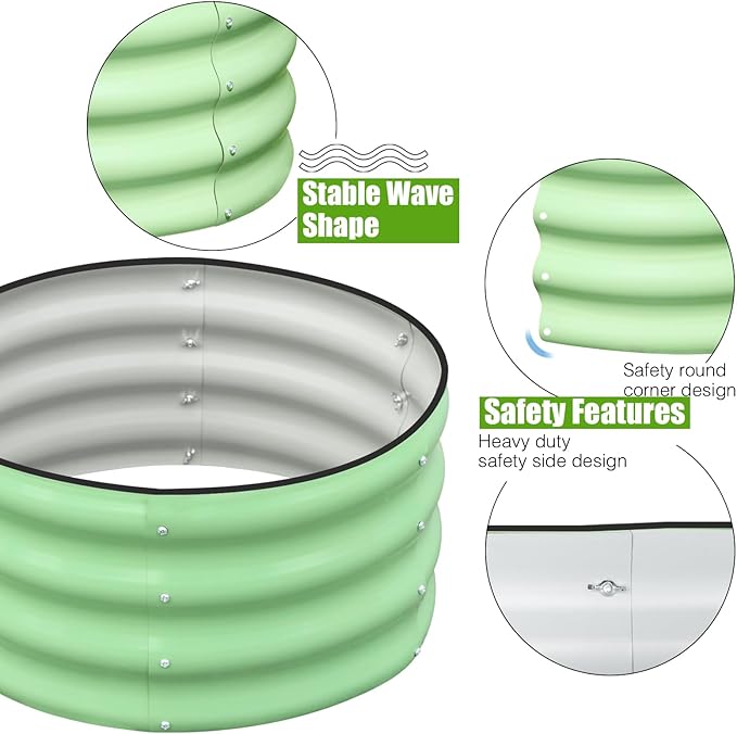 SnugNiture 3 Pcs 2x2x1ft Round Galvanized Raised Garden Bed Kit Outdoor, Metal Planter Box for Planting Plants Vegetables, Green