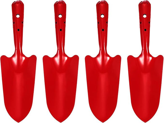 HARFINGTON 4pcs Mini Colorful Metal Hand Shovel 11" x 3" Digging Trowel Set Transplanting Garden Tools for Flower Soil Digging Planting Weeding Transplanting Garden, Red