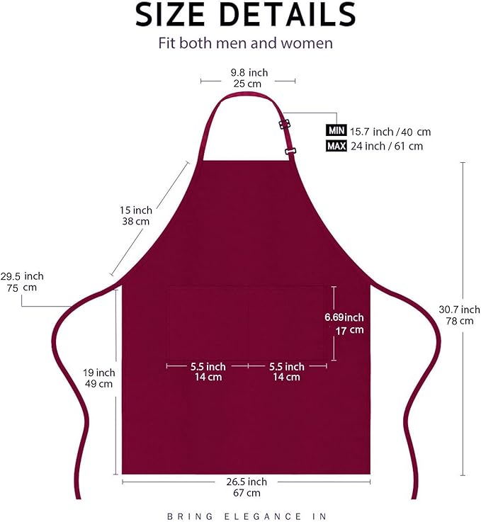 4 Packs Chef Apron, Waterproof Apron, Adjustable Aprons with 2 Pockets for Men Women, Professional Aprons for Kitchen Cooking Gardening Painting Baking Restaurant (Wine)