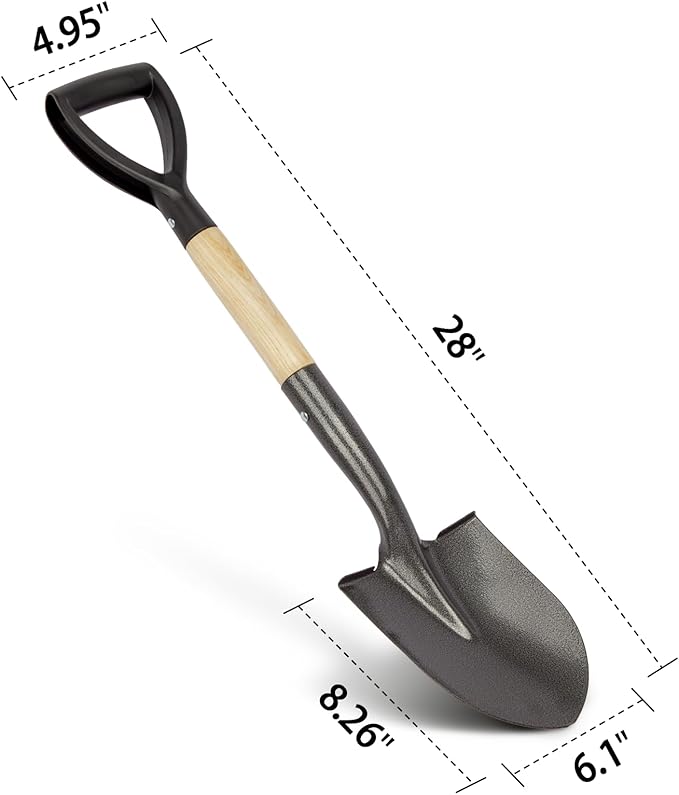 VNIMTI Shovel for Digging, Round Small Shovel with Wooden D-Handle, Metal Garden Shovel for Gardening, 28 Inches