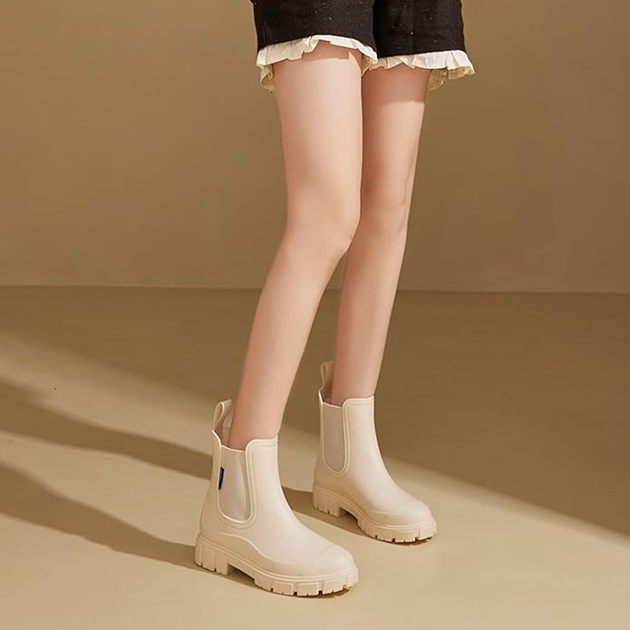 Short Rain Boots Women Waterproof Ankle Rainboots Fashion Chelsea Boots Non-Slip Garden Shoes for Outdoor Work Booties