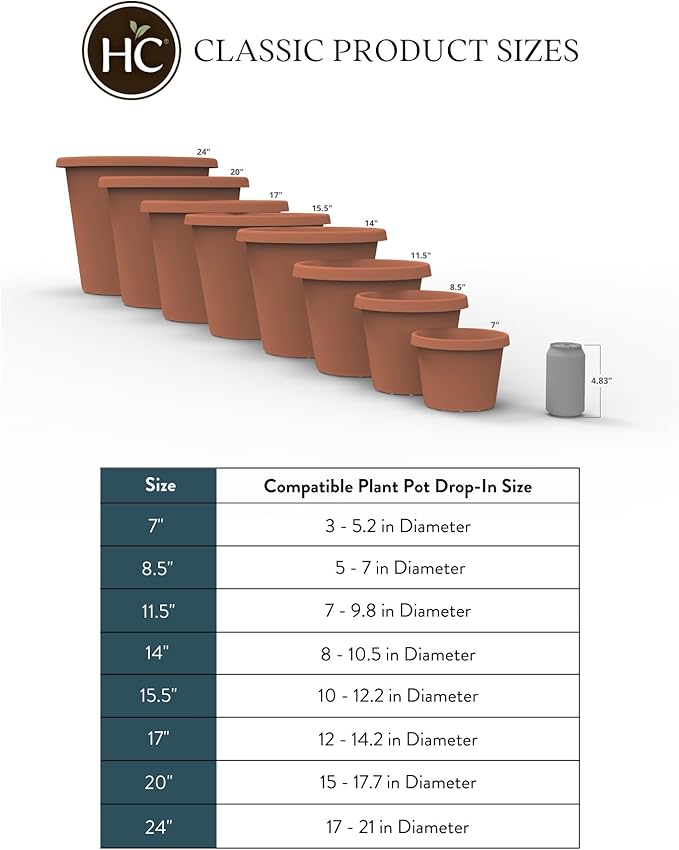 8.5 inch Round Classic Planter - Plastic Plant Pot for Indoor Outdoor Plants Flowers Herbs, Chocolate