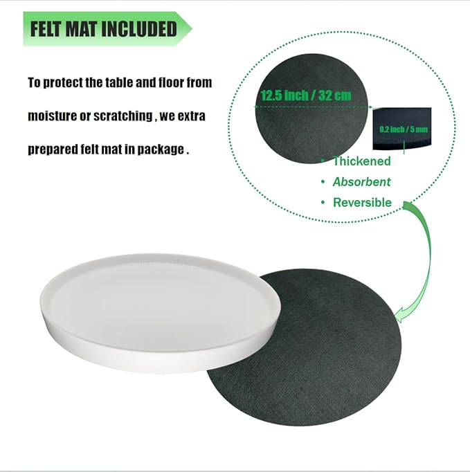 Ceramic Plant Saucer Pot Tray 12 Inch, Planter Saucers 4 5 6 7 8 9 10 11 12 Inch for Indoors Outdoor, Durable Sturdy Flower Drainage Tray for Glazed Pots Base (12.5 Inch-White)