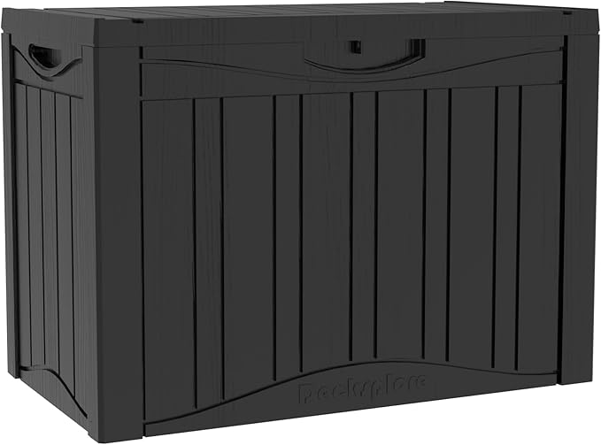 45 Gallon Deck Box, Resin Outdoor Indoor Waterproof Storage Box, Lockable Storage Box With Handle for Patio Furniture - Garden Tools - Swimming Pool Tools UV-Resistant, Black