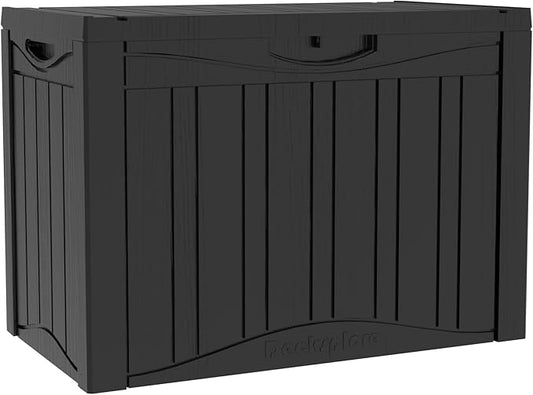 45 Gallon Deck Box, Resin Outdoor Indoor Waterproof Storage Box, Lockable Storage Box With Handle for Patio Furniture - Garden Tools - Swimming Pool Tools UV-Resistant, Black