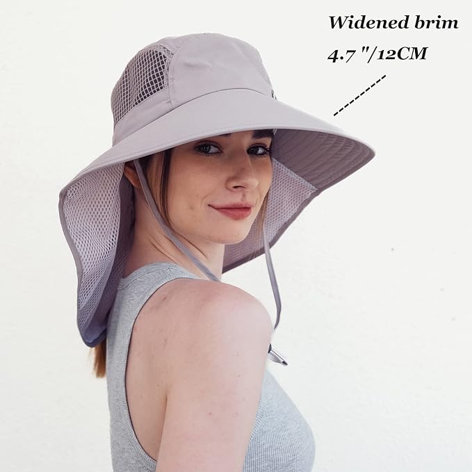 UV Sun Protection Hat Women Foldable Neck Flap Wide Brim Fishing Hat with Ponytail Hole for Women