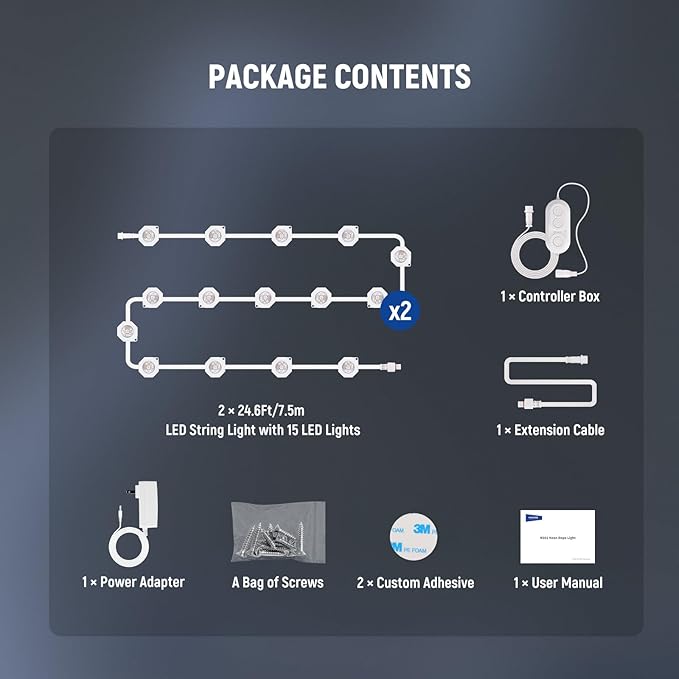 NEEWER 48ft Permanent Outdoor Lights for House Decor, Smart AI RGBCW Outside Eaves String Christmas Lighting with 30 LED Lights App Control 53 Scenes IP67 Waterproof, Compatible with Alexa, NR02