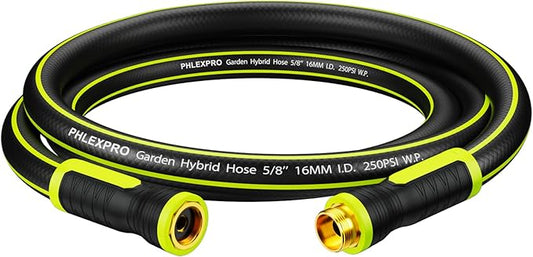 Garden Hose 5FT - PHLEX PRO Heavy-Duty Premium 5/8'' Rubber 3-Layer Water Hose - Innovation Flexible Hybrid Lightweight Water Hose with Full Brass Male to Female Fittings