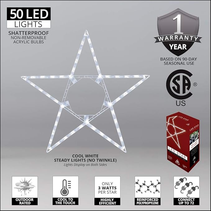 Kringle Traditions 32 Lighted Christmas Outdoor Star - Cool White LED Decoration, Folding Star Decor