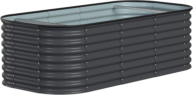 MUPATER 6x3x2FT Raised Garden Bed Outdoor for Vegetables, 9-in-1 Galvanized Steel Planter Box with 2 Support Rods, 24''H Modular Garden Bed Kit Oval for Herbs and Flowers, Garden, Gray