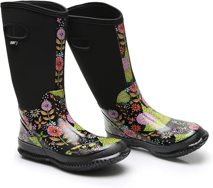 WTW Mid Calf Rain Boots for Women - Waterproof Insulated Neoprene Mud Boots Outdoor Hunting Garden Boots