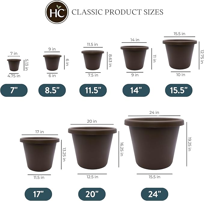8.5 inch Round Classic Planter - Plastic Plant Pot for Indoor Outdoor Plants Flowers Herbs, Chocolate