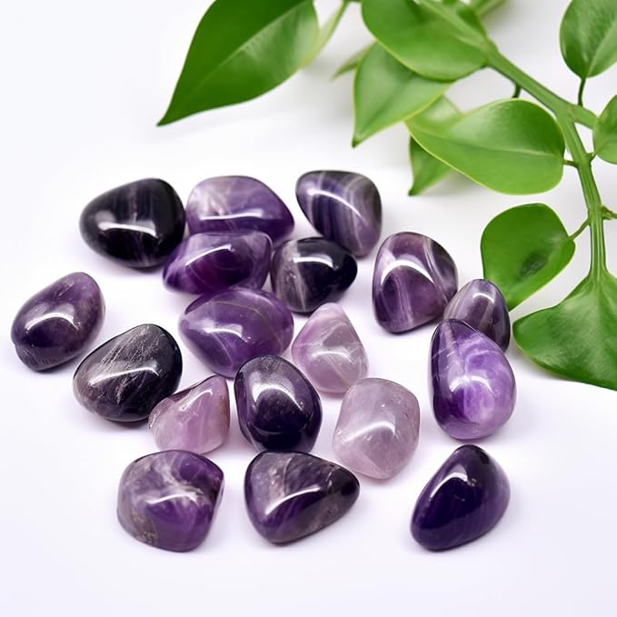 Polished Amethyst Crystal Stones - 2 Pcs of 1.2" Worry Stone for Anxiety, Pocket Palm Stone Super Large Handpicked Natural Tumbled Gemstones for Meditation, Reiki, Chakra Healing, Home Decor