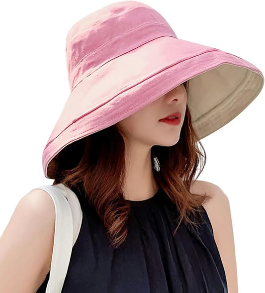 Women Wide Brim Sun Hats Metal Wired Edge Summer UV Protection Beach Fishing Hat for Hiking Garden Travel Chin Strap