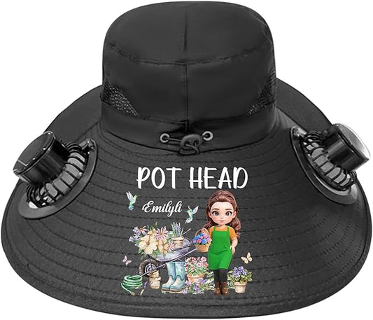 Custom Hats with Fans Solar Powered, Personalized Name Gardener of The Year Solar Fan Hat for Women
