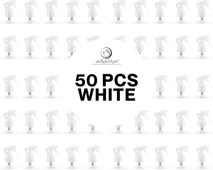 uh*Roh*Muh 24/410 Mini Trigger Sprayer (Pack of 50) White - Smooth Skirt Design, Easy Fit, Adjustable Spray Nozzle - Perfect for DIY, Home, and Garden Use