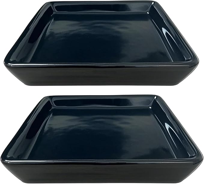Square Plant Saucer 6 Inch 2 Pack，Plant Trays for Pots, Black Ceramic Plant Saucers for Indoors Outdoors, Plant Drip Tray 4 6 8 10 12 14 Inch