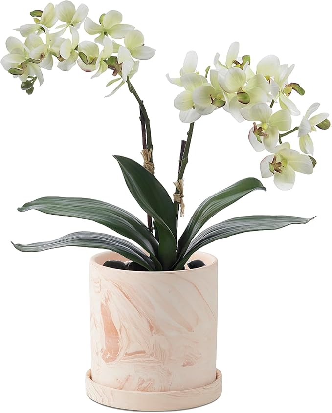 5 inch Plant Pot - Terra Cotta Flower Planters Indoor - Modern Succulents Containers with Drain Hole & Saucer, Decorate Home, Office & Outdoor (Pink)