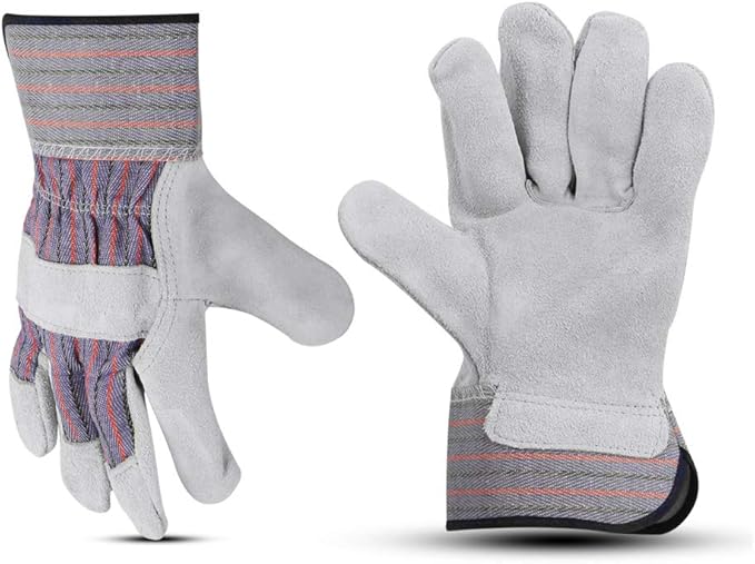 Glove Station Cowhide Leather Work Gloves for Men & Women – Work Gloves with Split Leather Palm, Rubberized Safety Cuff