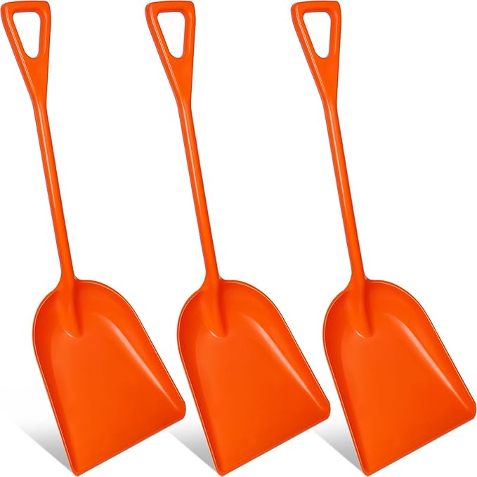 Frienda 3 Pieces Plastic Snow Shovel 43 x 14 Inches Heavy Duty Hygienic Shovel with D Shaped Grip Handle Large Durable Seamless Snow Scoop for Kitchen Gardening(Orange)