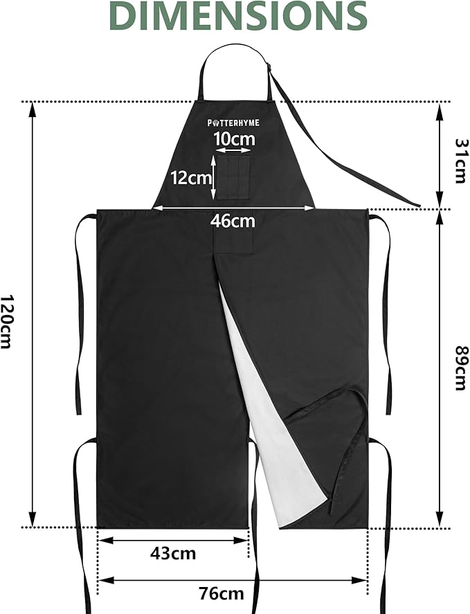 Reusable Full Coverage Waterproof Pottery Apron Split Leg - 100% Lined Polyester Apron For Men & Women - For Ceramic Wheel Throwing, Woodturning, Painting, and Clay or Tattoo Artists