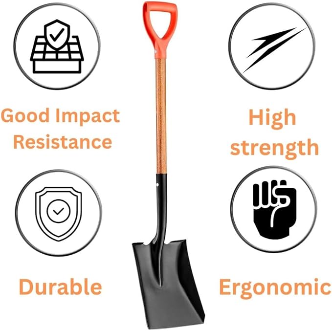Square Digging Shovel, Hardwood Handle, D-Grip, Gardening Shovel, Snow Shovel