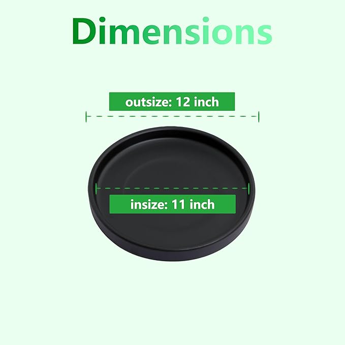 12 Inch Ceramic Saucer - Ceramic Drainage Tray for Plant Pot (Matte Black)