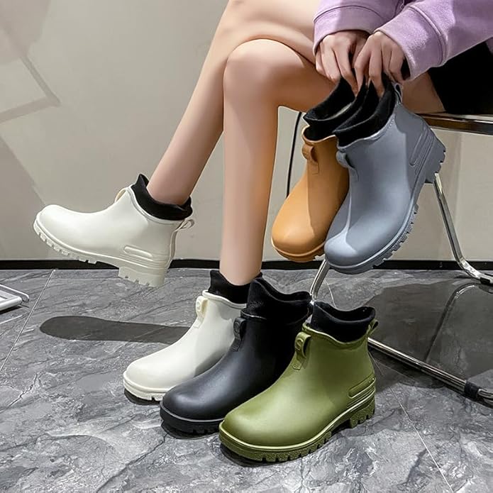 Women's Short Rain Boots Non-slip Wear-Resistant Short Boots Outdoor Work Garden Boots Fashionable Waterproof Ankle Rain Boots