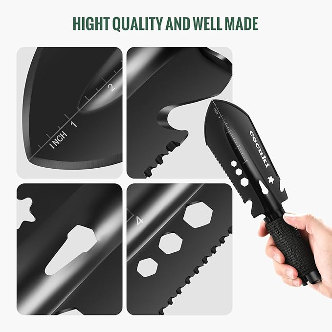 Portable Backpacking Trowel, 9 in 1 Mini Hand Camping Shovel, Ultralight Hori Hori Multi Shovel with Carrying Pouch,for Camping, Gardening, Hiking, Survival