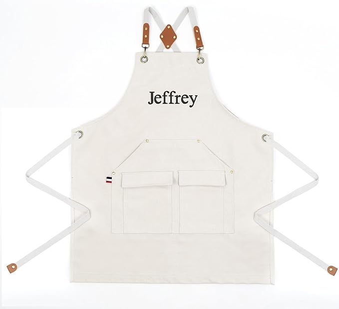Personalized Chef Aprons for Men Women Canvas Cross Back Heavy Duty Work Apron for Coffee Shop Bartender Bistro Woodworking