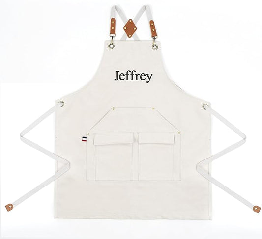 Personalized Chef Aprons for Men Women Canvas Cross Back Heavy Duty Work Apron for Coffee Shop Bartender Bistro Woodworking