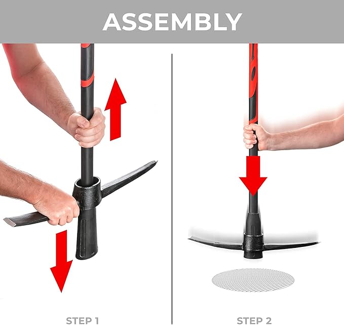INTERTOOL Pick Axe for Digging - 36” Heavy Duty Garden Mattock Pickaxe - Rust Resistant Steel with Adze Hoe & Shock Absorbing Fiberglass Anti-Slip Handle - Cultivate, Loosen Soil, Dig - HT08-0305