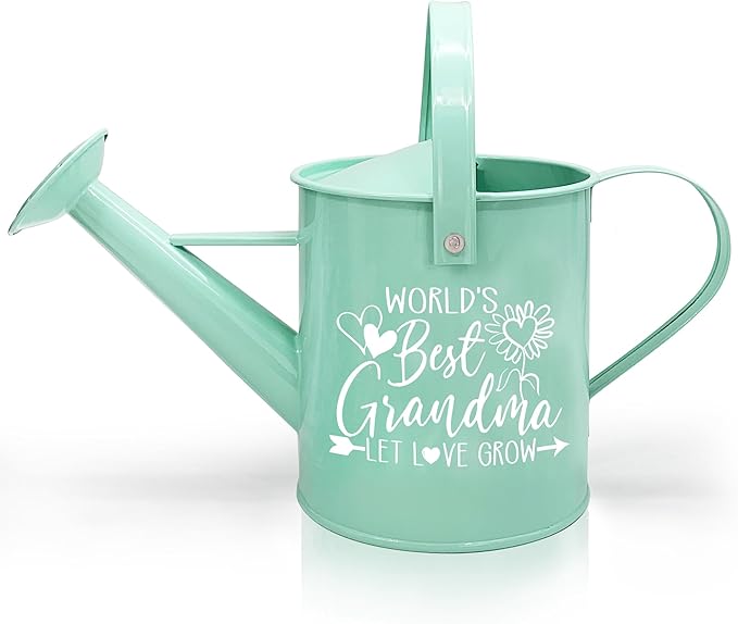 Hexagram Gifts for Grandma, Birthday Grandma Gifts, Gardening Present for Granny, Mint Metal Watering Can for Granny, Best Nana Mimi Gigi Present from Grandkids for Mothers Day Christmas
