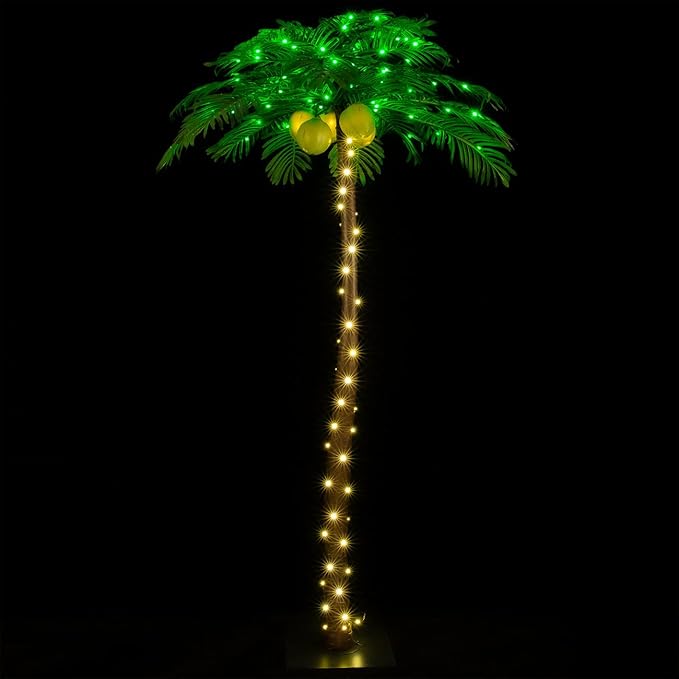 7ft Lighted Palm Tree 208 LED Lights with Glowing Coconuts - Dimmable, UL Certified, Waterproof - Ideal for Indoor and Outdoor Decoration