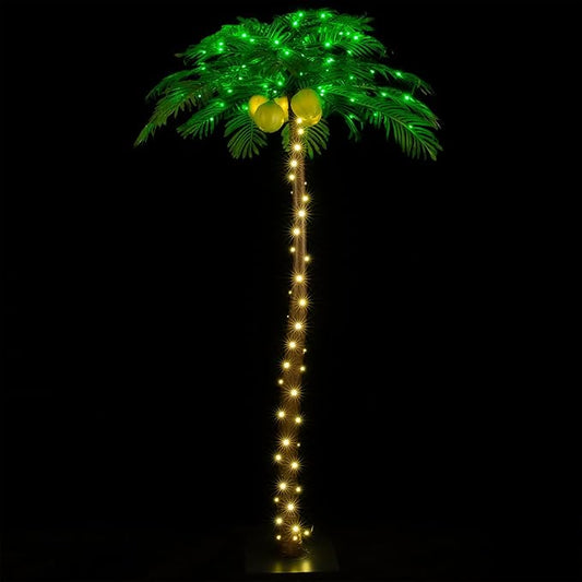 7ft Lighted Palm Tree 208 LED Lights with Glowing Coconuts - Dimmable, UL Certified, Waterproof - Ideal for Indoor and Outdoor Decoration