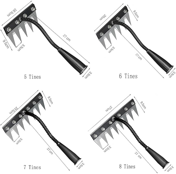 Gardening Hand Weeder Tool,Manual Weeder Tool with Detachable Blades, 4 Sizes High Carbon Steel Dual-Edge Design for Farm Garden Lawn Weed Removal, Soil Cultivation & Root Extraction (7 Tines)