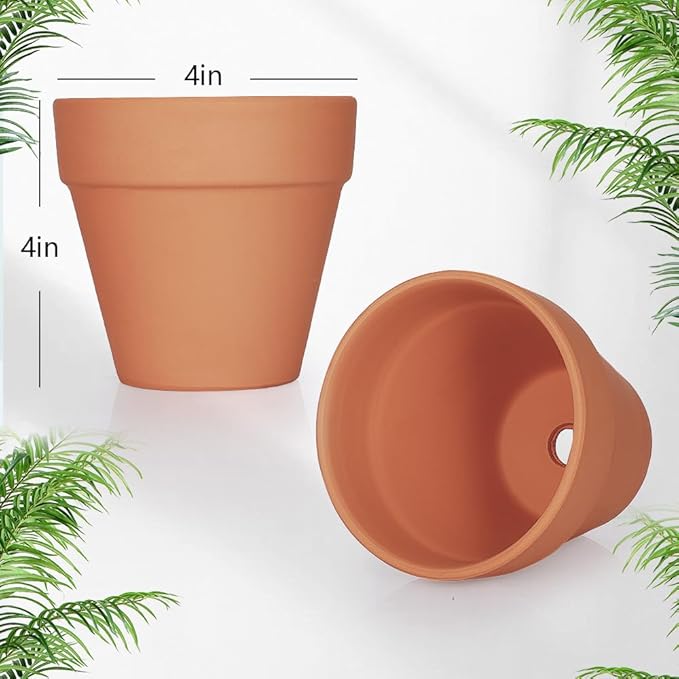 4 inch Terracotta Clay Pots, 24 Pack Clay Flower Pots with Drainage, Great for Plants, DIY, Crafts, Wedding